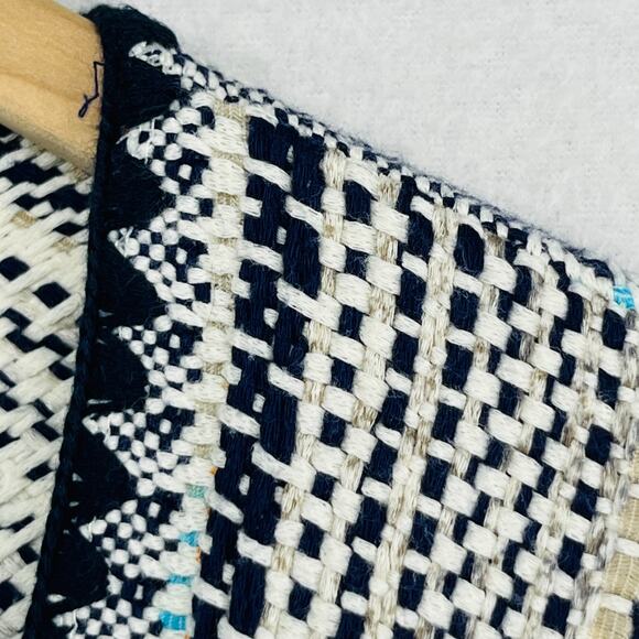 LUCKY BRAND Cardigan Womens L Open Front Fringe Sweater Shawl Cotton Black - Picture 4 of 11